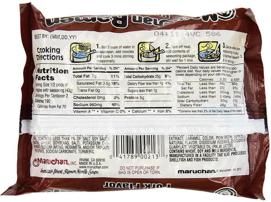 Maruchan Ramen Noodle Soup, Pork Flavor, 3 oz