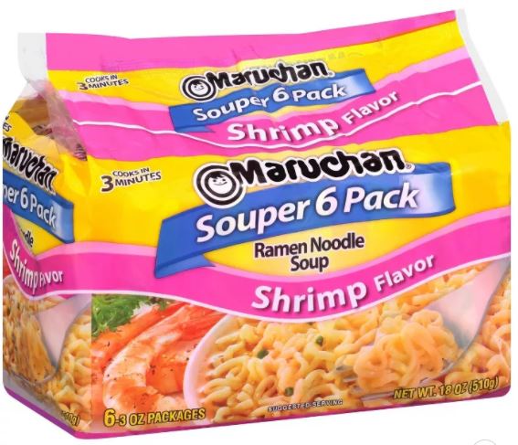 Maruchan Ramen Noodle Soup, Shrimp Flavor, 6-Pack, 6 ct