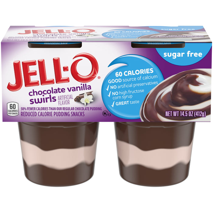 Jell-O Chocolate Vanilla Swirls Sugar Free Pudding Cups Snack, 4-Pack , 4 ct