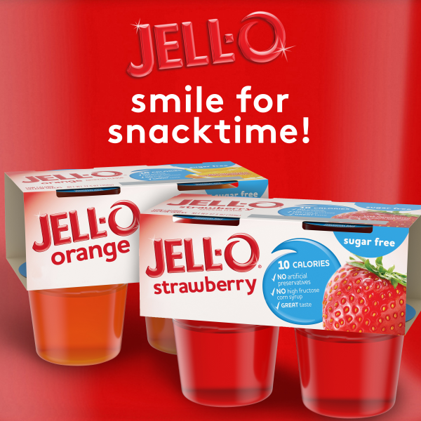 Jell-O Strawberry Sugar Free Jello Cups Gelatin Snack, 4-Pack , 4 ct