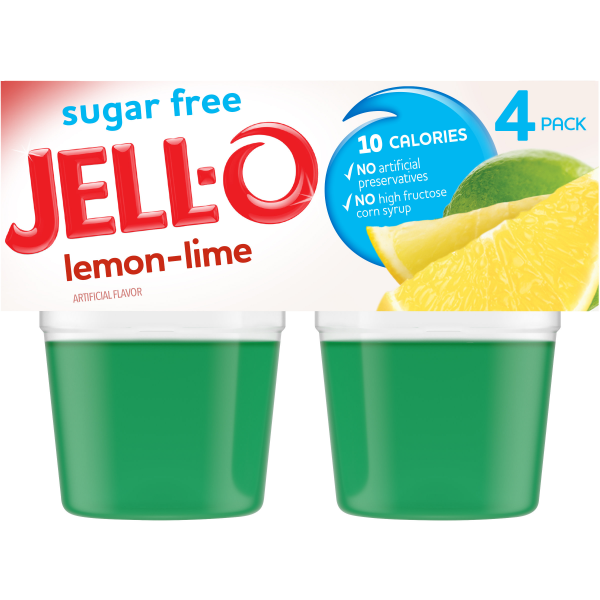 Jell-O Lemon-Lime Sugar Free Jello Cups Gelatin Snack, 4-Pack , 4 ct