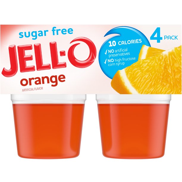 Jell-O Orange Sugar Free Jello Cups Gelatin Snack, 4-Pack , 4 ct