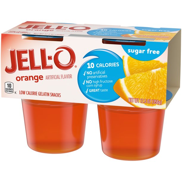 Jell-O Orange Sugar Free Jello Cups Gelatin Snack, 4-Pack , 4 ct