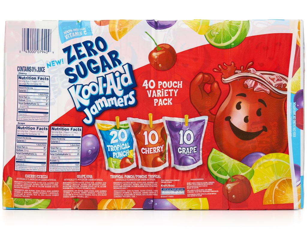 KoolAid Zero Sugar Jammers, Variety Pack, 40 x 6 oz —