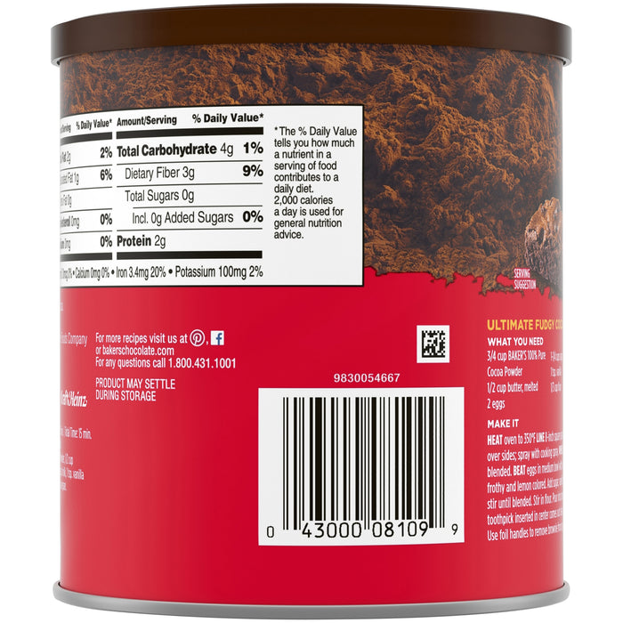 Baker's 100% Pure Natural Unsweetened Cocoa Powder, 8 oz