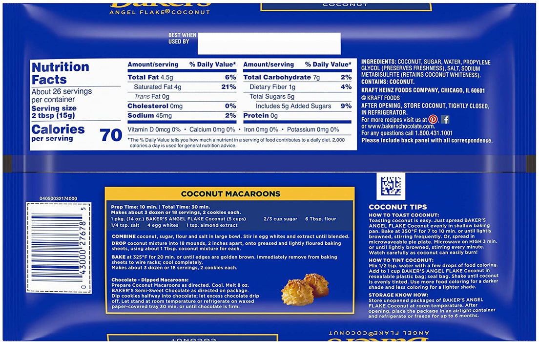 Baker's Angel Flake Sweetened Shredded Coconut , 14 oz