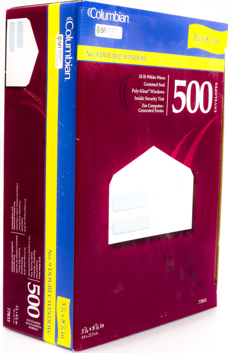 Columbian Double Window Envelopes, 500 ct