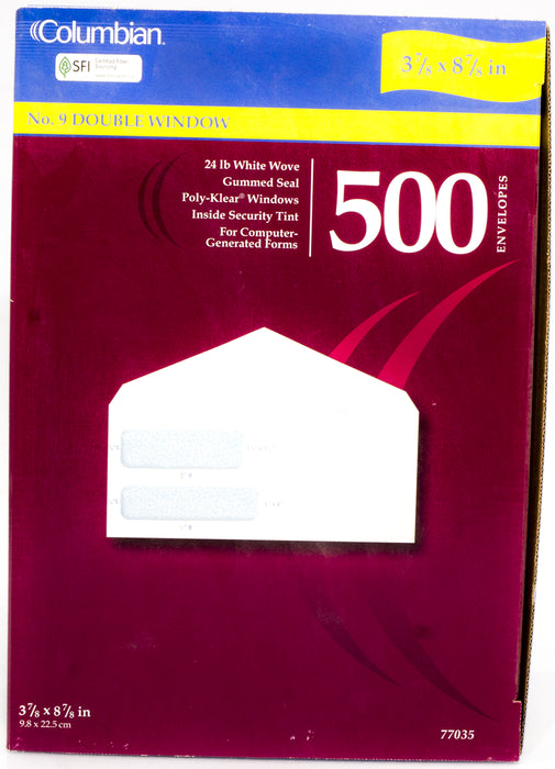 Columbian Double Window Envelopes, 500 ct