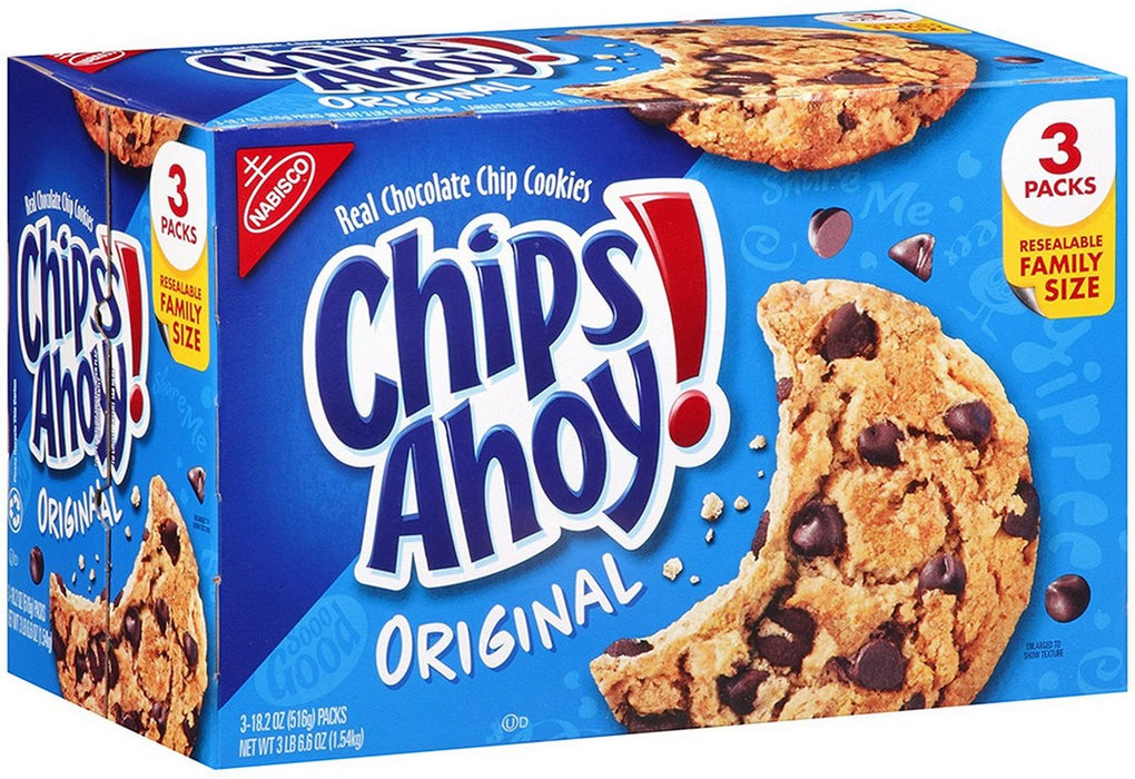 Nabisco Chips Ahoy Cookies, Family Size, 3 x 18.2 oz
