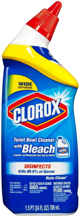 Clorox Disinfectant Toilet Bowl Cleaner with Bleach, Rain Clean Scent, 24 oz