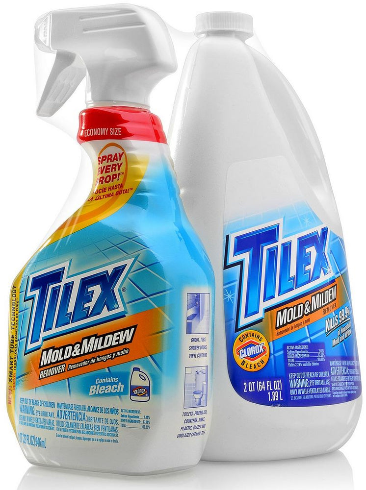 Tilex Mold and Mildew Remover Spray Bottle + Refill, contains Bleach, 64 + 32 oz
