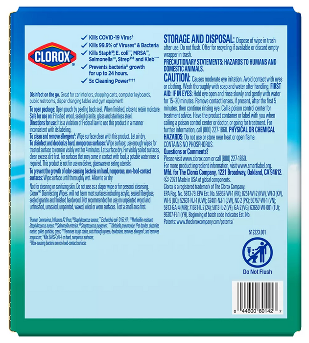 Clorox Disinfecting Wipes To Go Bleach Free Cleaning Wipes, 18-Pack