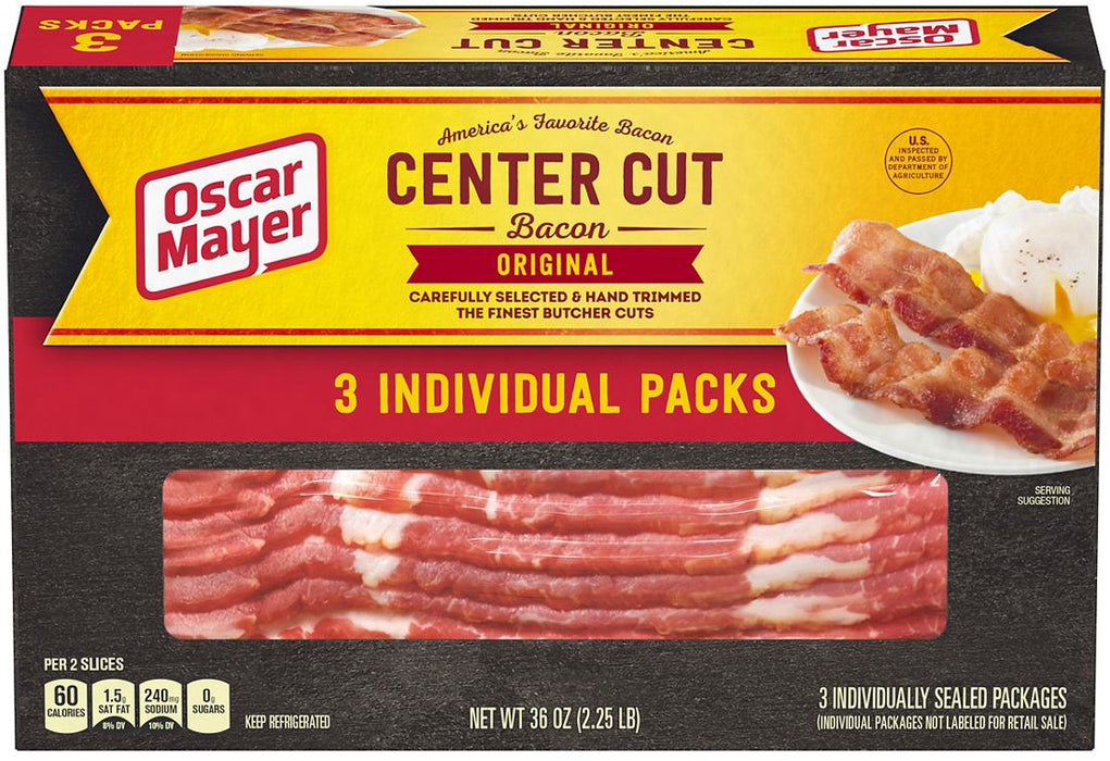 Oscar Mayer Center Cut Original Bacon, Value Pack, 3 x 12 oz