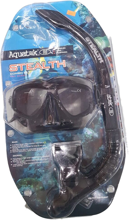 Aquatek Stealth Combo Set, Mask & Snorkel, Model# AQC-04-BBK