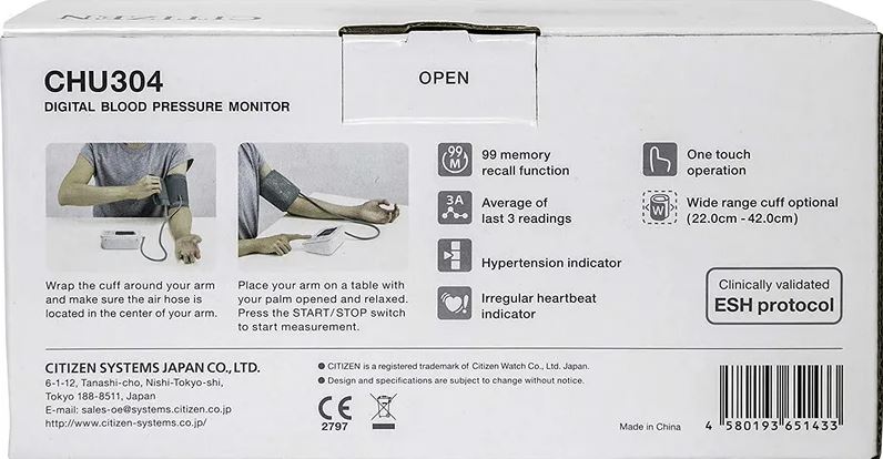 Citizen Digital Blood Pressure Monitor, Model CHU304, 1 pc