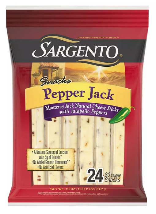 Sargento Pepper Jack Natural Cheese Snack Sticks , 24 ct