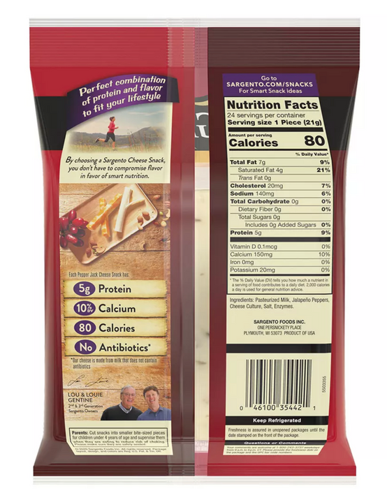 Sargento Pepper Jack Natural Cheese Snack Sticks , 24 ct