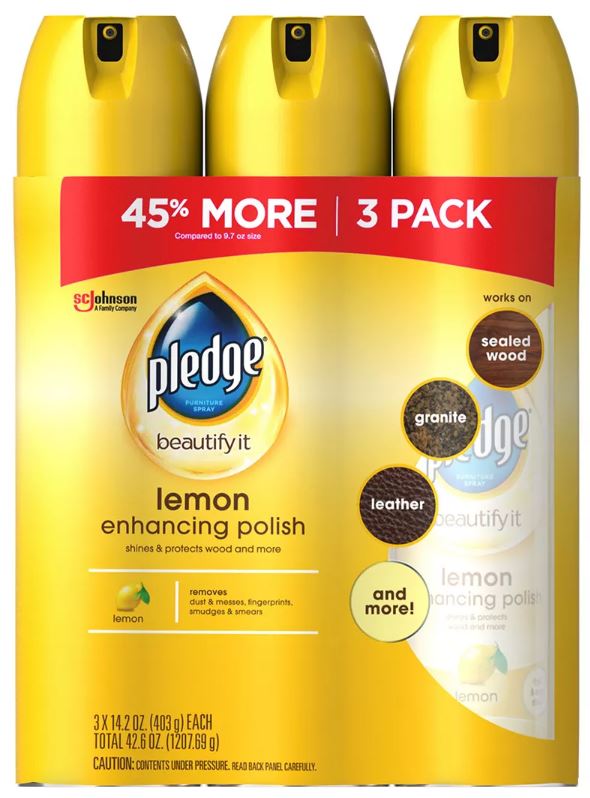 Pledge Lemon Furniture Enhancing Polish, 3-Pack , 3 x 14.2 oz