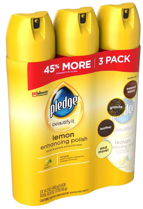 Pledge Lemon Furniture Enhancing Polish, 3-Pack , 3 x 14.2 oz