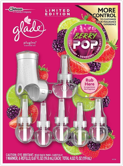 Glade PlugIns Scented Oils  (6 ct) + Bonus Warmer, Berry Pop, 7 pcs