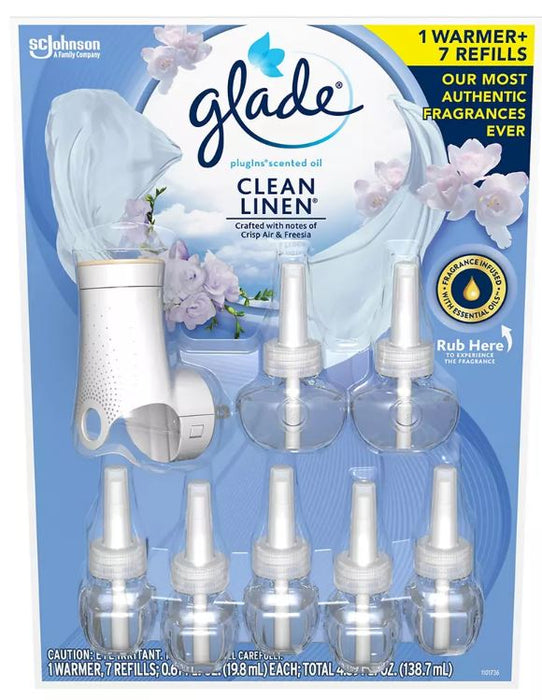 Glade PlugIns Oil Warmer & Clean Linen Refills , 7 ct