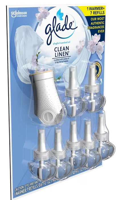 Glade PlugIns Oil Warmer & Clean Linen Refills , 7 ct