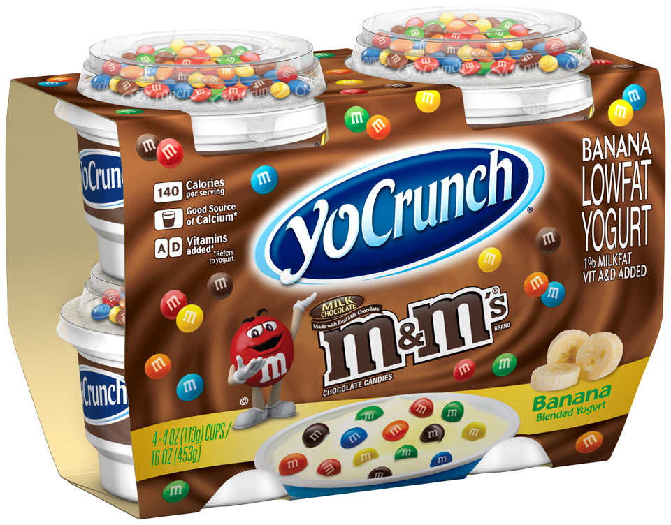 YoCrunch Banana Lowfat Yogurt with M&M's, 4 x 4 oz