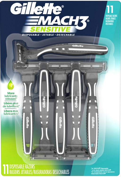 Gillette Mach3 Sensitive Disposable Razors Carded Value Pack, 11 ct