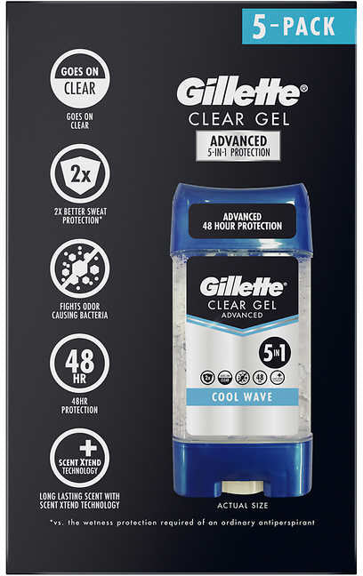 Gillette Clear Gel Advanced Antiperspirant Deodorants, 5-Pack, 5 x 3.8 oz