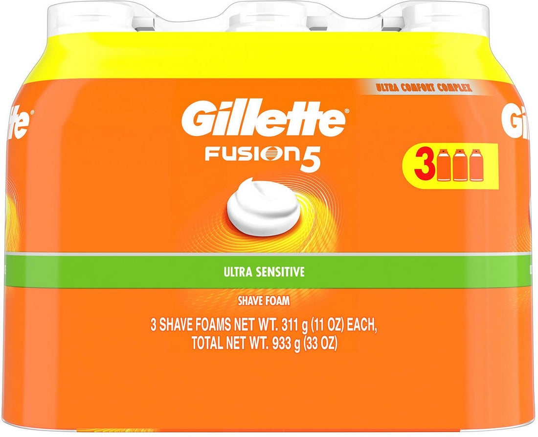 Gillette Fusion 5 Ultra Sensitive Shave Foam, Value Pack, 3 x 11 oz