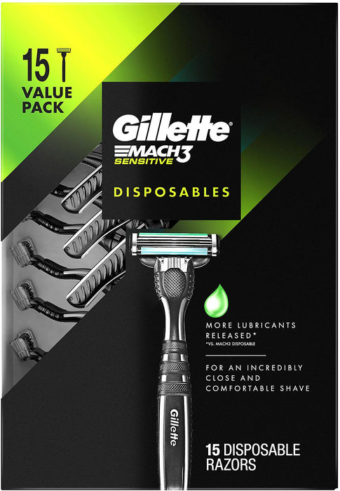Gilette Mach 3 Sensitive Disposable Razors , 15 ct