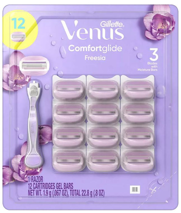 Gillette Venus Comfortglide Freesia Scented Women's Razor With Refills, 1 Razor & 12 Cartridges, 13 pcs