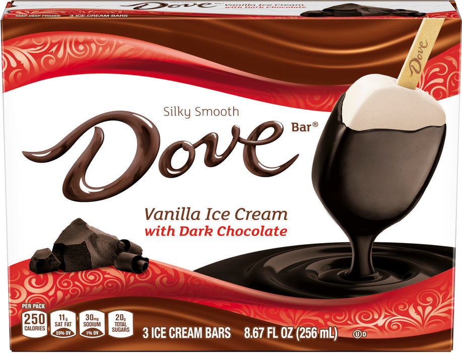 Dove Vanilla Ice Cream With Dark Chocolate Bars , 3 ct