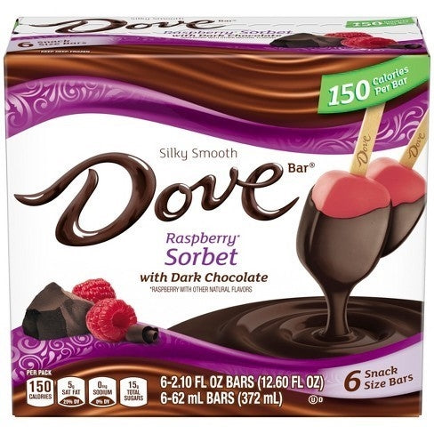 Dove Raspberry Sorbet Bars with Dark Chocolate, 6 ct