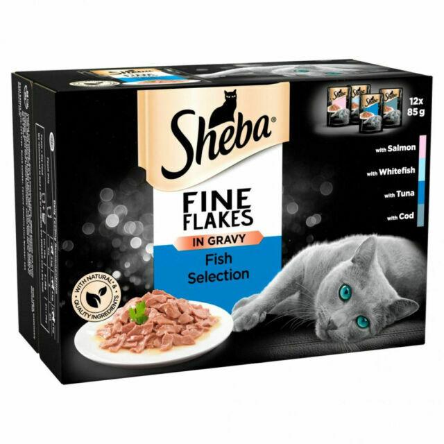 Sheba Fine Flakes In Gravy Fish Selection Wet Cat Food , 12 x 85 gr