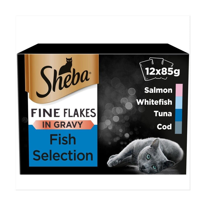 Sheba Fine Flakes In Gravy Fish Selection Wet Cat Food , 12 x 85 gr