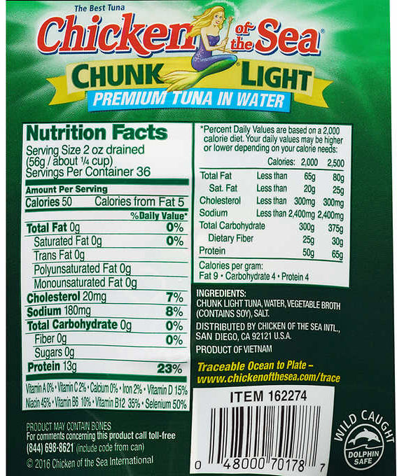Chicken Of The Sea Light Premium Tuna In Water, 12-Pack, 12 x 7 oz