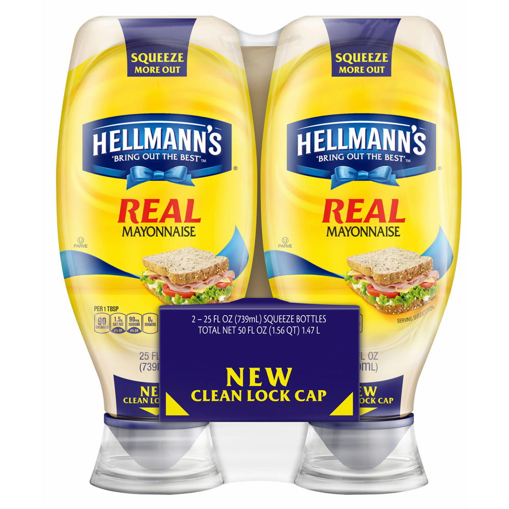 Hellmann's Real Mayonnaise Squeeze Bottles, 2 x 25 oz