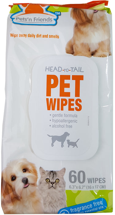 Pets and Friends Fragrance Free Wipes, 60 ct