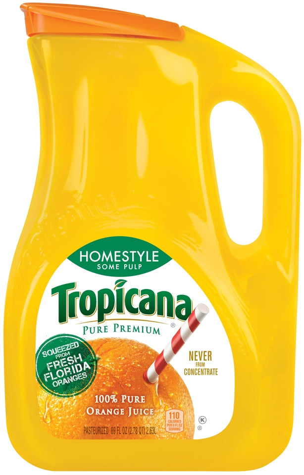 Tropicana 100% Pure Orange Juice, Homestyle Some Pulp, 2.63 L