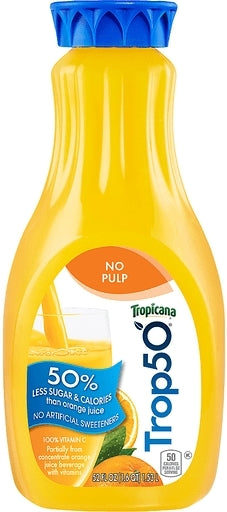 Tropicana Trop50 No Pulp Orange Juice, 52 oz