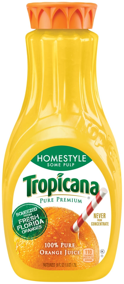 Tropicana 100% Pure Orange Juice, Homestyle Some Pulp, 1.75 L