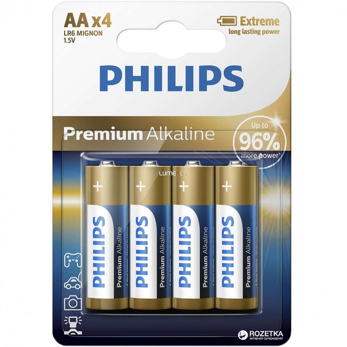 Philips Premium Alkaline AA Batteries, 4 ct