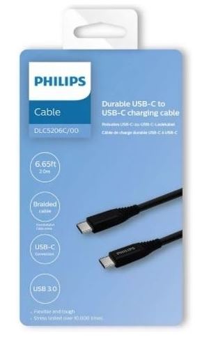 Philips USB-C To USB-C Cable, 6 ft