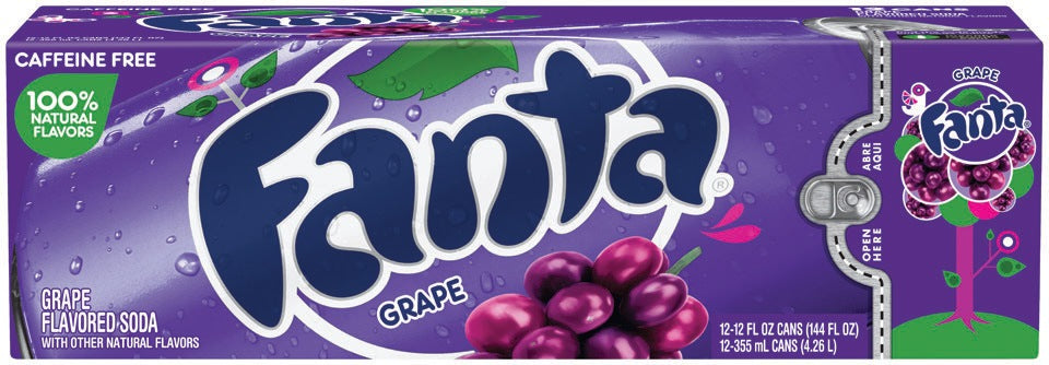 Fanta Grape Flavored Soda Cans, Caffeine Free, Value Pack, 12 x 12 oz