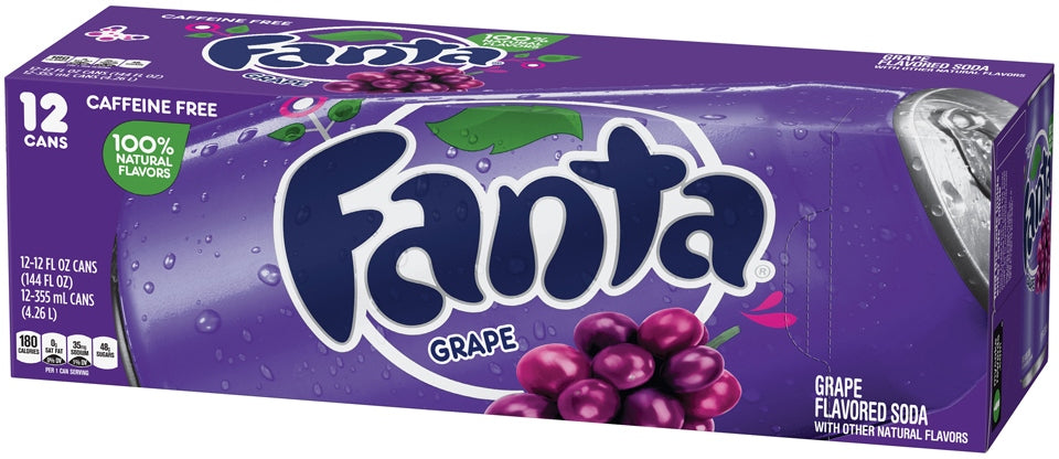 Fanta Grape Flavored Soda Cans, Caffeine Free, Value Pack, 12 x 12 oz