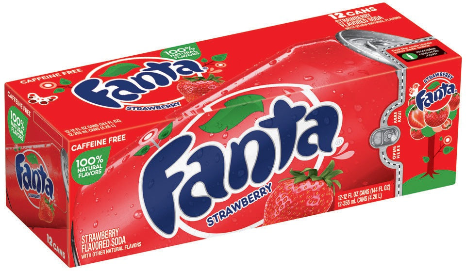 Fanta Strawberry Flavored Soda Cans, Caffeine Free, Value Pack, 12 x 12 oz