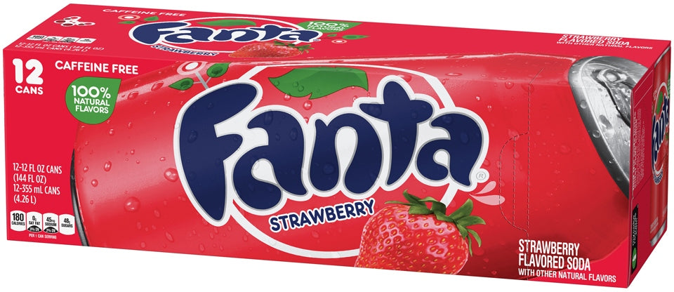 Fanta Strawberry Flavored Soda Cans, Caffeine Free, Value Pack, 12 x 12 oz