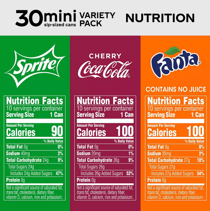 Coca-Cola Mini Cans, Variety Pack , 30 x 7.5 oz