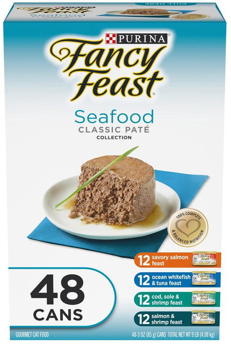 Fancy Feast Seafood Classic Pate, Variety Pack, 48 ct